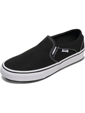 Women's Canvas Black White Closed Toe Flat Slip On Asher Adult Low Top Sneaker